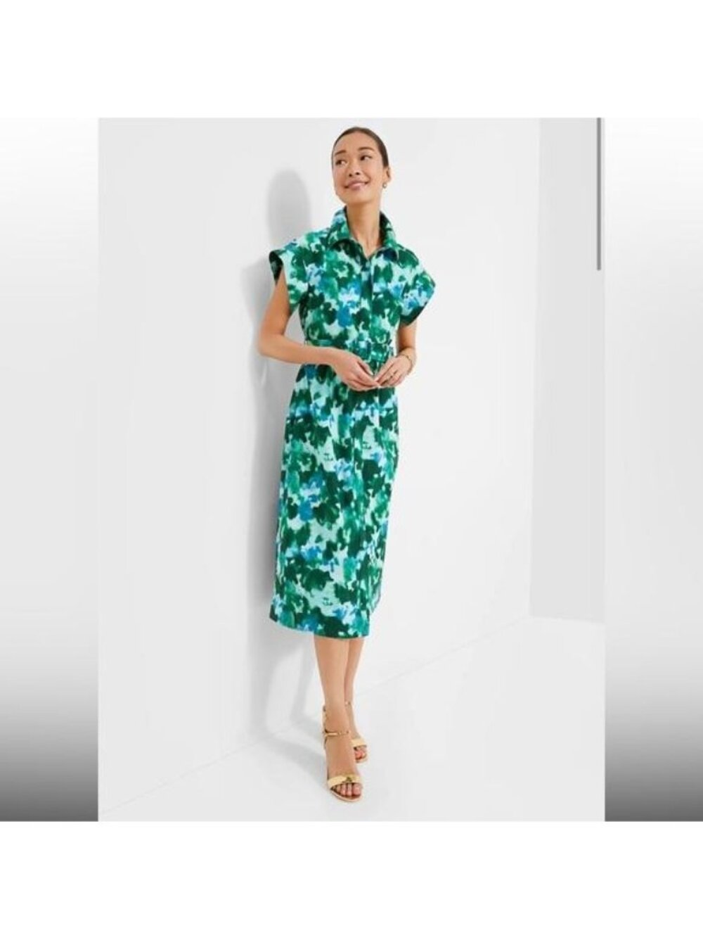 Tuckernuck Chloe Dress Women XXL Deep Lagoon Abstract Watercolor Belted Midi NWT - Picture 4 of 16